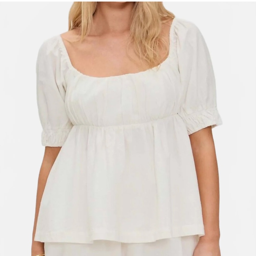 Free People Donnie Top Empire Waist Puffy Sleeves Elastic Cuffs Back Bow